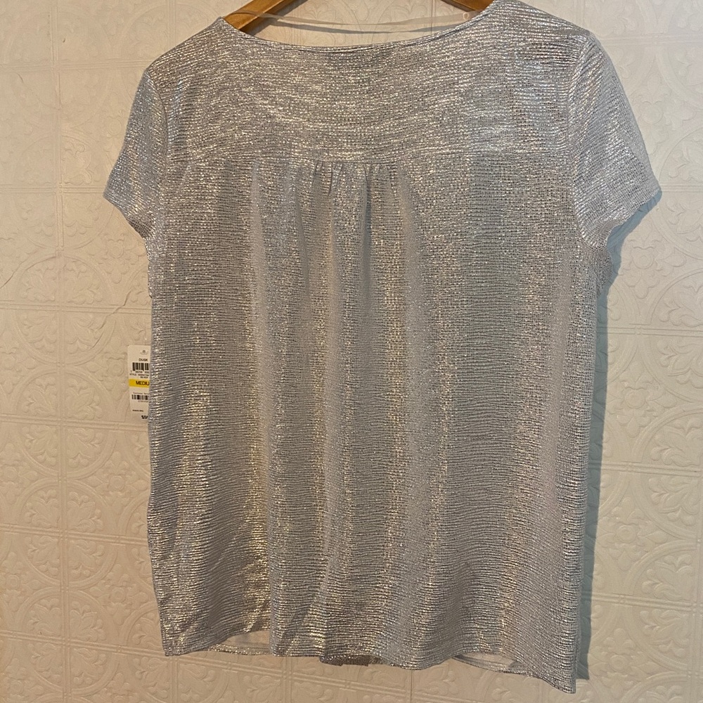 INC International Concepts | Silver Metallic Blouse | Medium - Picture 2 of 5